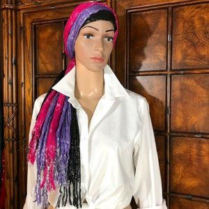 (Set of 3) Pop Metallic Stripe Stretch Fringe Scarves